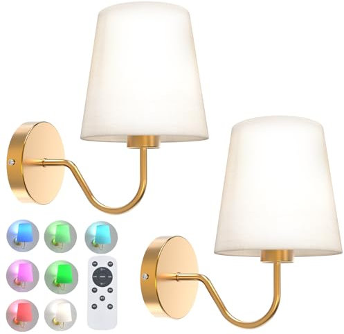 CS COSDDI Battery Operated Wall Lights Set of 2, RGB Dimmable Rechargeable Wall Lights Indoor Wireless Wall Sconces Set of 2 for Bedrooms Cordless Sconce Wall Lamp Remote Control