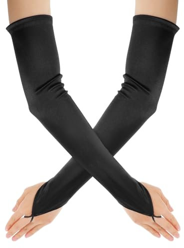 Teaaha 1 Paar Lange Handschuhe, Armstulpen Damen Schwarz Ellbogenlange Opernhandschuhe Halbhandschuhe 20er Jahre Damen Satin Handschuhe für Tanzpartys Hochzeit Party Cosplay-Kostüm