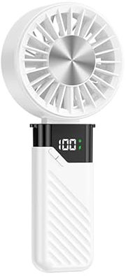 Feebee Ventilateur Portable, Mini Ventilateur à Main USB Petit Ven-tilateur Rechargeable de Poche 5 Vitesse 5200mAh Batterie Hand fan de Bureau Pliable pour Bureau,Voyages,Maquillage,Camping(Blanc)