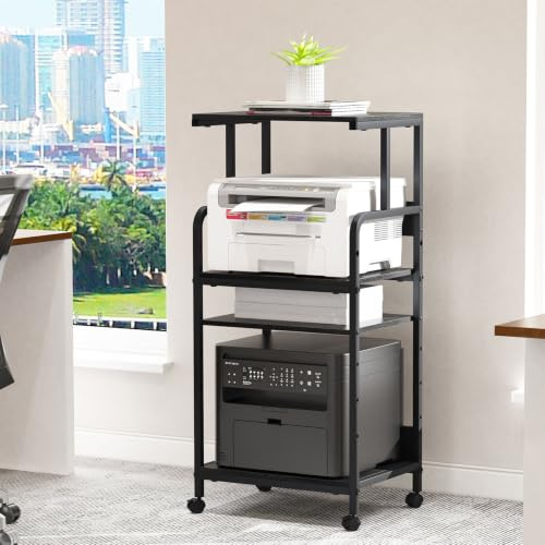Supporto per stampante a 4 livelli, grande tavolo per stampante su ruote, supporto per stampante mobile con stoccaggio, carrello per stampante a rullo per fax, scanner, file multimediali, carrello