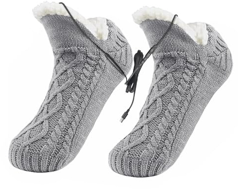 Beheizbare Fußwärmer Fußheizung USB Heizschuhe Hausschuhe Warme Plüsch Pantoffeln elektrische Heizstiefel Plüschschuhe Winter Schuhe Stiefel für Damen Herren (Grau)