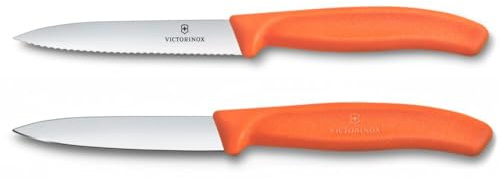 Victorinox Swiss Classic set 2 coltelli: coltello da pomodoro e spelucchino per verdure, lama molto affilata, acciaio inox, Swiss Made, Arancione