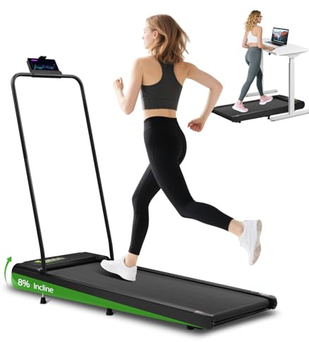 Cozary Cinta de Correr Plegable, 4 en 1 Cinta de Caminar con 8% de Inclinación y Asa, 2.5HP para Debajo del Escritorio, Velocidad de 2-8KM/H con Pantalla LED, Control Remoto y App