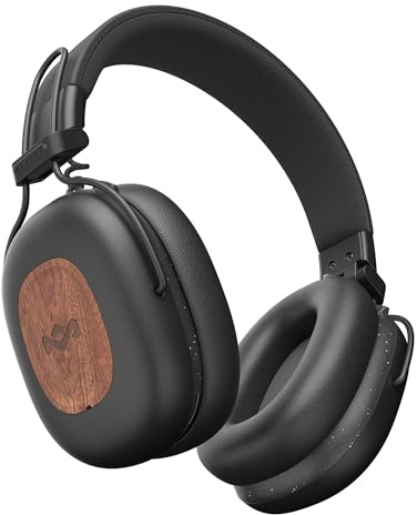House of Marley Positive Vibration Rebel Wireless ANC Headphones - Over Ear Bluetooth Earphones with Adaptive Noise Cancelling, 130 H Playtime, IPX5, 40mm Drivers, Sustainable Materials, Black