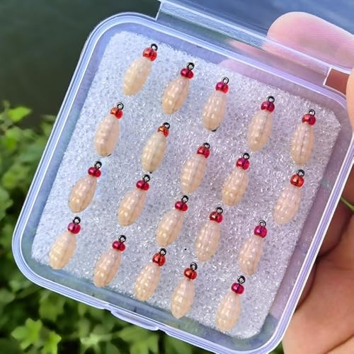 Pumixiy Jiangchui Fly Fishing Soft Bait Set – 20-Pack Artificial Maggots with Lifelike Swimming Action for Trout, Bass, Crappie, White Strip, Mandarin Fish(Green 20PCS S Size)