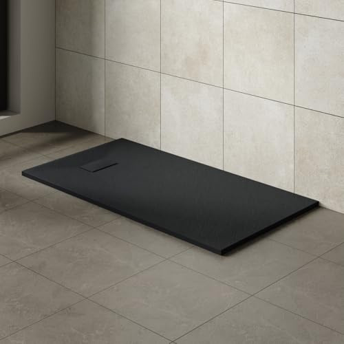 Aquariss Bathroom Rectangular 1600 x 800 mm Slate Effect Shower Tray Black | Slimline Anti Slip, SMC Wetroom Shower Cubicle Base, for Walk In Shower Door, Durable, Low Profile