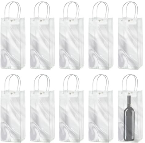 12 sacchetti refrigeranti per bottiglie: in PVC trasparente, portabottiglie portatile, manicotto refrigerante per bottiglie con manico, a prova di perdite, per birra, champagne, vino