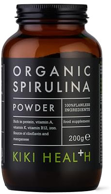 KIKI Health - Organic Spirulina Powder - 100% Pure, Non-GMO, High in Vitamin B12 & Iron - Boosts Energy, Immunity, Detox & Vitality - Rich in Antioxidants & Chlorophyll - 200g