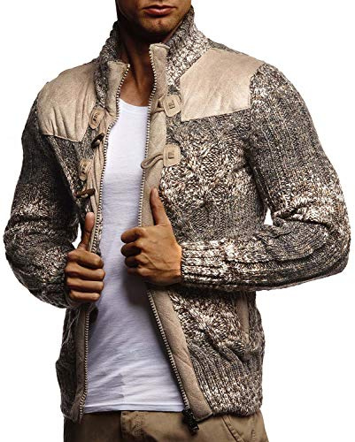 Leif Nelson Giacca Uomo in Maglia Cardigan Colletto alla Coreana LN-20739 Marrone Medium