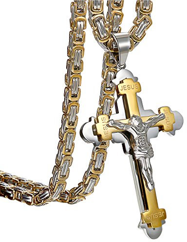 OIDEA Herren Kreuz Halskette Königskette: Gold Jesus Anhänger mit Königskette Kette Edelstahl Vintage Retro Biker Schwer Kruzifix Religiöser Schmuck Geschenk für Männer Vater Freund