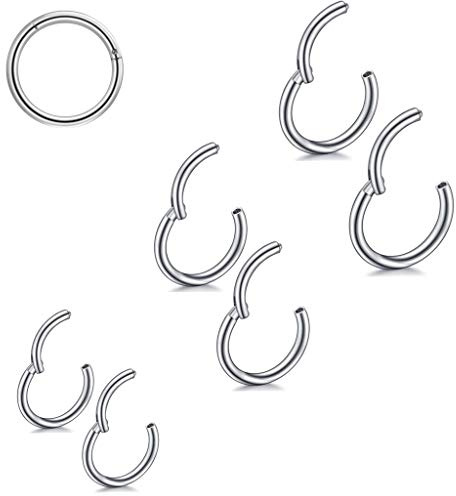 6 Stk 6/8/10 mm 16G Acero Inoxidable Nasal Hoop Mujer Hombre Septum Clicker Ring Nasal Set Oreja Labios Piercing Labio Cartílago Pendientes de aro para Hombres Mujeres, Acero inoxidable