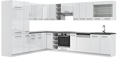 Vicco Eckküche Fame-Line, Weiß Hochglanz/Weiß, 257 x 347 cm ohne Arbeitsplatte