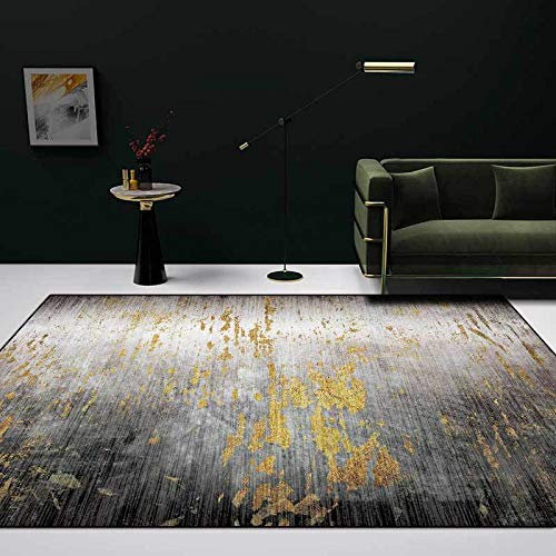 UYWEGRFK Teppich Große Wohnzimmer Schlafzimmer Teppiche Fashion Industrial Style grau schwarz Gold Weiche Moderne Teppiche Geeignet für Wohnkultur 200 x 300 cm (79'' x 118'')