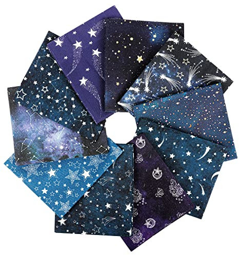 Craftido 10 Stück 18”x21” (46x53 cm) Fat Quarters Stoffpakete - Mittleres Gewicht 145g - 100% Baumwollstoff für Quilten, Nähen, Patchwork, DIY und handgefertigte Bastelarbeiten - Starry Sky