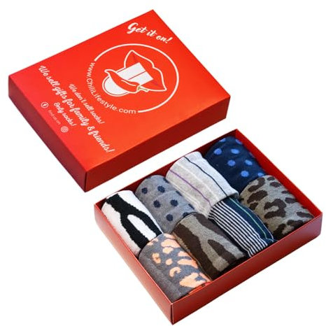 Chili Lifestyle LADY Geschenkbox 8 Paar bunte gemusterte Damen Socken Leoprint Baumwolle Piqué Weichbund