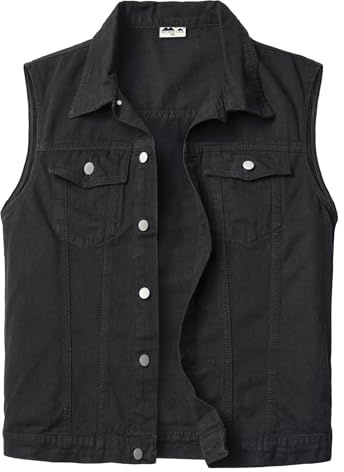 KTWOLEN Men's Jeans Vest Casual Cowboy Denim Vest Button Up Jeans Gilet Vintage Biker Vest Motorcycling Sleeveless Denim Jackets Gilet