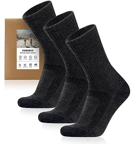 FORVEVO 3 Paar Thermosocken Herren 39-42 DunkelGrau, 60% Merinowolle Wintersocken Herren Atmungsaktiv, Sportsocken für Trekking Outdoor