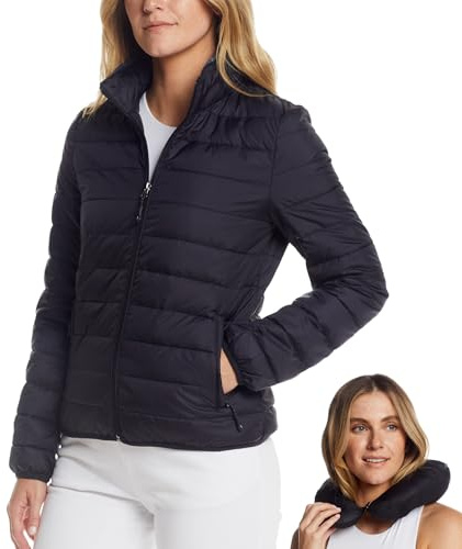 Weatherproof Womens Puffer Jacket, Converts to Travel Pillow, Lightweight