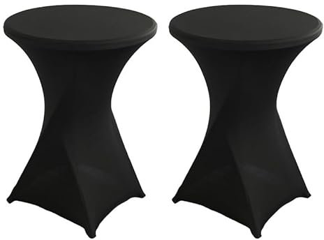 Littleprins Stehtisch Hussen 2er Set, Stretch Stehtischhussen, Hussen für Stehtische, Verstärkung im Fußbereich Bügelfrei und Maschinenwaschbar (Ø70 x 110 cm, Schwarz)