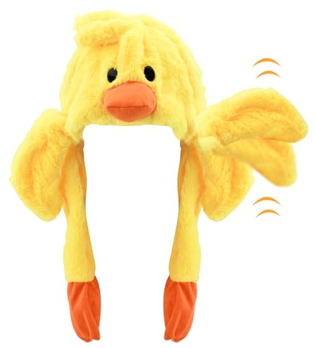 Fadcaer Funny Hat with Moving Ears,Animal Hat Plush Ears Moving Jumping Hat,Pop Up Ears Plush Cap Moving Ears Hat for Adults Birthday Gift