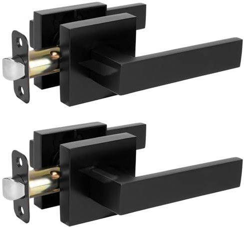 Set di 2 maniglie per porta anteriore, maniglia per porta esterna, senza serratura con leva reversibile, maniglia per porta d'ingresso per porte destra e sinistra, finitura nera opaca con piastra
