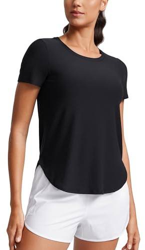 CRZ YOGA Womens Cloudweight Crewneck Short Sleeve Tops Side Slit Lightweight Gym Workout Athletic T-Shirts Black 14