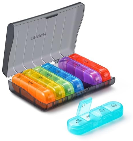 DEFWAY 7 Tage Klein Tablettenbox - Morgens Mittags Abends Pillendose, 4 Fächer Handlicher mit Großen Separaten Fächern und Feuchtigkeitsbeständiger Medikamentenbox für Medikamente, Vitamine, Fischöl