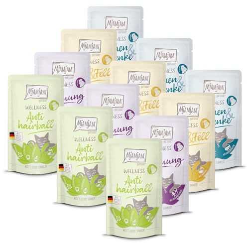 MjAMjAM - Cibo umido premium per gatti - Wellness Wellness Pack pollo, confezione da 12 (12 x 125g), senza cereali con carne extra