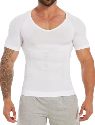 MISS MOLY Shapewear T-shirt de compression gainant pour le ventre - Élastique - Coupe ajustée - Sous-vêtement fonctionnel pour le ventre - Pour homme, Blanc., M