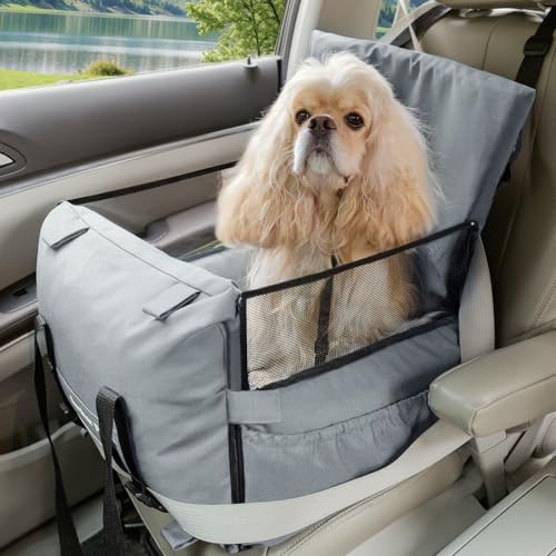 Gardner Pet 3-in-1 Dog Car Seat for Dogs up to 14kg, Detachable Washable Dog Car Bed with Safety Leash, Memory Foam Evevated Pet Booster Seat with Storage Pockets, Grey