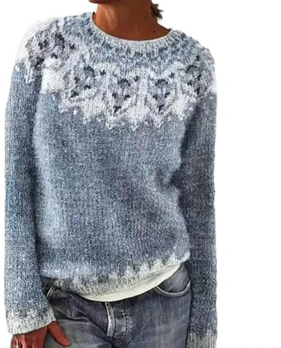 SYLDMKJ Maglione Donna Invernale Donne Inverno Maglione Autunno Casual Sciolto A Scarpone Rotondo Vintage Maglione A Maglia-Lupo di Neve-L