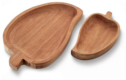 com-four® Ensemble de Plateaux 2 pièces en Bois d'acacia - Planches décoratives en Forme de Feuille - Plateaux de Service - Plateau en Bois en 2 Tailles - Assiettes de Service (2 pièces - Feuille)