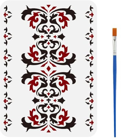 FINGERINSPIRE Pochoir de Bordure Damassé Avec Un Pinceau 29.7X21cm Modèle de Peinture Décorative Gothique Motif Répétitif Pochoir de Vigne de Fleur Damassé pour Peinture sur Bois Mur Tissu Meubles