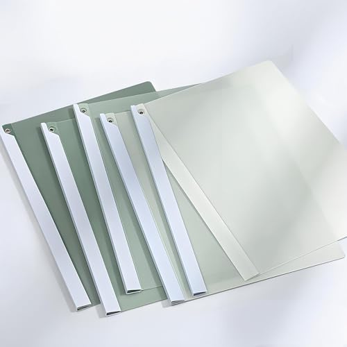 5 Stück Bewerbungsmappen, 40 Blatt A4 Kapazität Präsentationsmappe, Klemmschienen A4 mit Schwingclip, Heftumschlag a4 Transparent, Grün Schiebebinder, Klemmhefter für Büro, Zuhause, Schule (N)