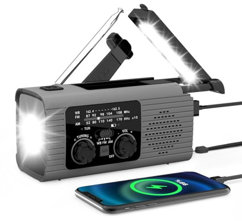 Radio De Emergencia Portátil - R-adio De Manivela De Energía Solar, Radios De Alarma SOS, con Linterna LED, 3 Métodos De Carga, Radios Am/FM/NOAA con Pilas, para Camping, Viajes, Ourdoor