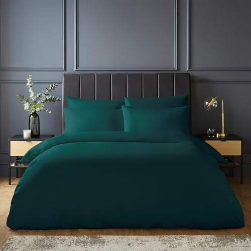 Silentnight Pure Cotton Duvet Set - Luxurious Cool Soft Touch 200 Thread Count - Button Fastening - Breathable 100% Cotton Quilt Cover + Pillowcase Bed Set - Machine Washable, Teal Green, King