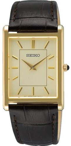 Seiko Klassik Armbanduhr für Männer in der Farbe Schwarz mit Armband aus Leder, Wasserdichtigkeit: 5 bar, Gehäusedurchmesser: 28 mm, SWR106P1