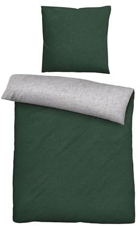 biberna Melange-Flanell Bettwäsche 0840500 Melange Uni 1x 135x200 cm + 1x 80x80 cm, dunkelgrün