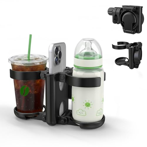 ZealSound Universal 3-in-1 Foldable Stroller Cup Holder with Dual Drink & Coffee Holders and Phone Holder, for Pram, Pushchair, Buggy, Wheelchair, Rollator, Bike & Walker