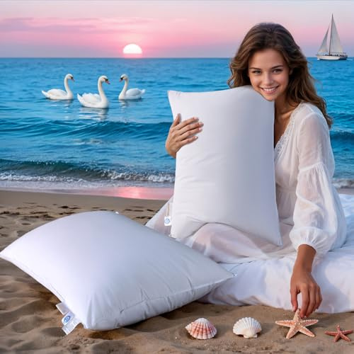 LIANLAM Goose Feather Down Pillows Set of 2, 100% Cotton Shell,Hotel Pillow for Neck Pain Relief, Perfect for Side, Back Sleepers - 20x32