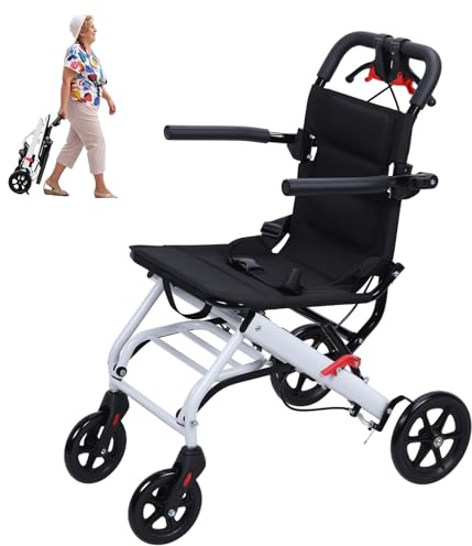 Fauteuil Roulant Pliable Léger en 6,2 kg, Chaise Roulante de Transport Portable pour Adultes, Personnes Âgées et Handicapés, en Aluminium, Chaise de Voyage avec Frein sur Poignées