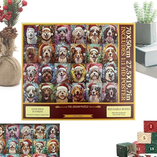 Adventskalender pussel, 2025 24 dagar leksak, 1 000 bitar för fester, adventskalender pussel vuxen jul husdjur - för firande träning hjärnfest familj herr