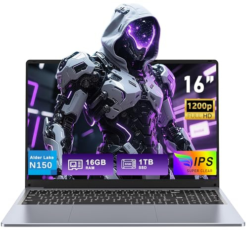FUNYET Ordenador Portátil 16 Pulgadas, 16 GB de RAM, 1 TB de SSD, Win 11 Pro Laptop, 2025 PC Portátil Procesador N150 (hasta 3,6 GHz), 6000mAh, FHD 1920 * 1200 Notebook, Teclado Retroiluminado,USB3.0