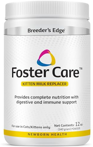 Breeder’s Edge Foster Care Feline Powdered Kitten Milk Replacer, Formula for Newborns and Adult Cats, Complete & Balanced Nutrition with Bio-Mos for Gut Health & Taurine for Heart Support, 12oz
