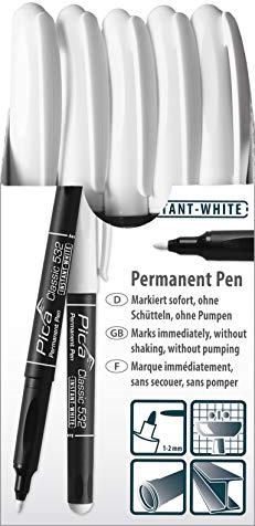 Pica 532/52 Permanent Marker 532/32 INSTANT-White Strichbreite 1-2 mm Rundspitze Pack a 10 Stück, Weiß