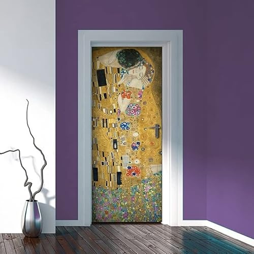 Adesivi per Porte in PVC Premium, Door Cover Bacio di Gustav Klimt, Applicazione Facile e Senza Bolle, Rivestimenti per Porte da Interno 83 x 210 Rifilabili
