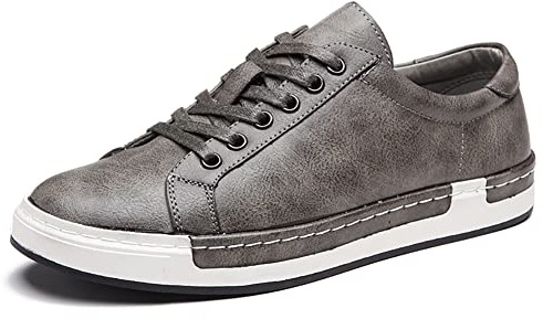 Scarpe da Skateboard Casual in Pelle da Uomo Moda Lace Up Loafers Antiscivolo Flats Trendy Business Comode Sneakers（Grigio,46 EU