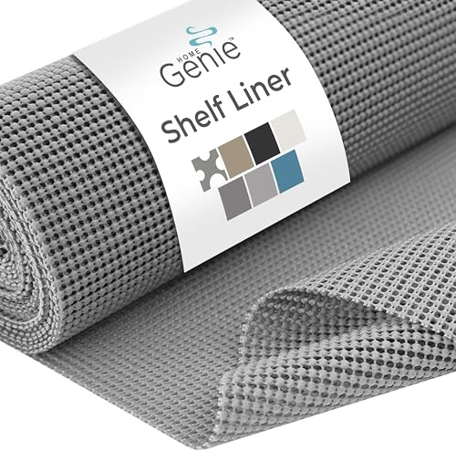 HOME GENIE Shelf Drawer and Cabinet Liner, Durable with Strong Grip, 12 in x 20 FT, Non Adhesive Liners Protect Kitchen Cabinets and Cupboard, Pantry, Bathroom Drawers and Shelves, Desks, Soft Gray