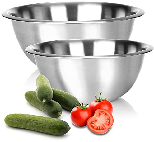 com-four® Juego de 2 cuencos para mezclar de acero inoxidable, cuenco de cocina multifunción, cuenco de metal plateado, diferentes tamaños (color plata)
