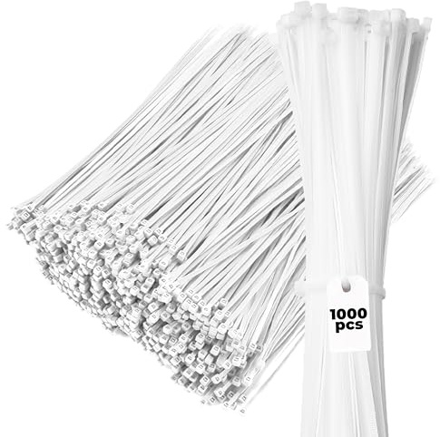 Bolt Dropper 1000-Piece Set Zip Cable Ties - 12-Inch Heavy Duty Self-Locking Nylon Wire Ties - 40 lbs Tensile Strength for Indoor or Outdoor Use - Durable, UV and Temperature Resistant White Zip Ties